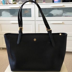 Tory Burch Small Black Leather Robinson Tote